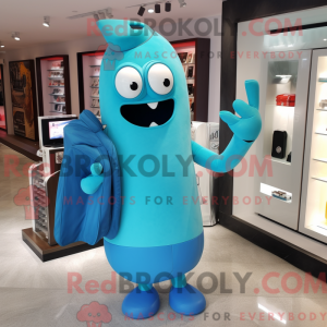 Maskotkarakter av en cyan...