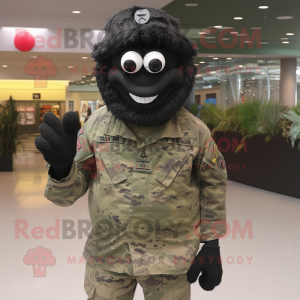 Black American Soldier mascot costume character dressed with a Bikini and Shawl pins