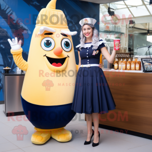 Navy French Fries mascot costume character dressed with a Cocktail Dress and Keychains