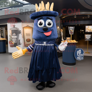 Navy French Fries mascot costume character dressed with a Cocktail Dress and Keychains