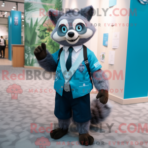 Maskotfigur af en cyan...