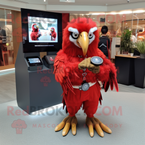 Red Eagle mascot costume character dressed with a Wrap Skirt and Smartwatches