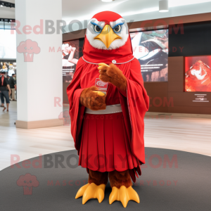 Red Eagle mascot costume character dressed with a Wrap Skirt and Smartwatches