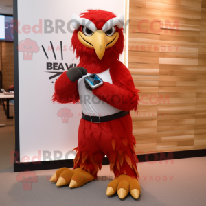 Red Eagle mascot costume character dressed with a Wrap Skirt and Smartwatches