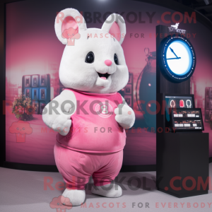 Maskotkarakter av en rosa...