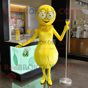 Lemon Yellow But mascot costume character dressed with a Cocktail Dress and Rings