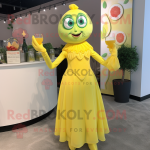 Lemon Yellow But mascot costume character dressed with a Cocktail Dress and Rings