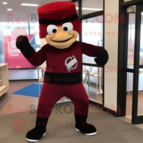 Maroon Knife Thrower mascot costume character dressed with a Joggers and Gloves