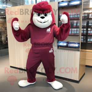 Maroon Knife Thrower mascot costume character dressed with a Joggers and Gloves