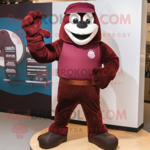Maroon Knife Thrower mascot costume character dressed with a Joggers and Gloves