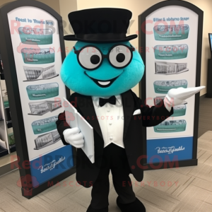 Cyan Falafel mascot costume character dressed with a Tuxedo and Reading glasses