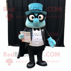 Cyan Falafel mascot costume character dressed with a Tuxedo and Reading glasses