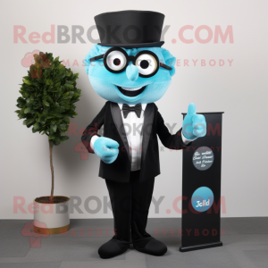 Cyan Falafel mascot costume character dressed with a Tuxedo and Reading glasses