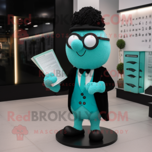 Cyan Falafel mascot costume character dressed with a Tuxedo and Reading glasses