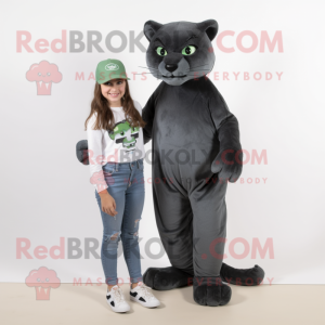 Olive Panther mascot costume character dressed with a Mom Jeans and Shoe clips