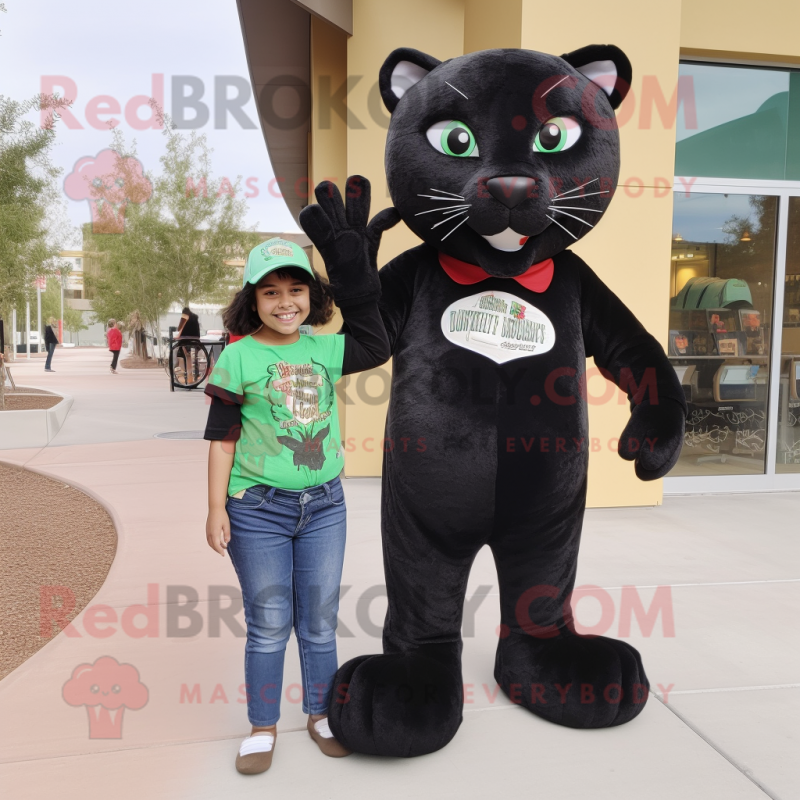 Olive Panther mascot costume character dressed with a Mom Jeans and Shoe clips Olive Panther mascot costume character dressed with a Mom Jeans and Shoe clips