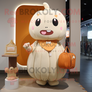 Cream Pumpkin mascot costume character dressed with a Sheath Dress and Coin purses