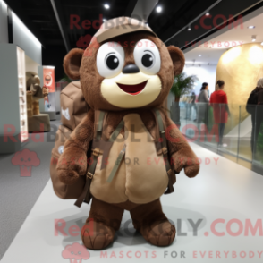 Fantasia de mascote de um acrobata marrom com parca e mochilas - Mascotes acrobatas - REBROKO_419196 - RedBrokoly.com