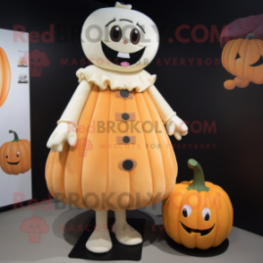 Cream Pumpkin mascot costume character dressed with a Sheath Dress and Coin purses