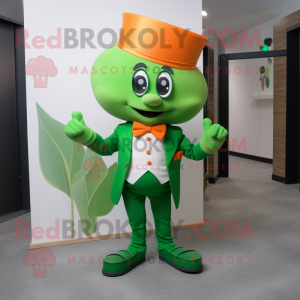 Green Orange mascot costume character dressed with a Suit Pants and Bow ties