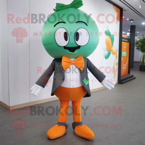 Green Orange mascot costume character dressed with a Suit Pants and Bow ties