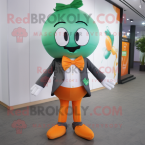 Green Orange mascot costume character dressed with a Suit Pants and Bow ties