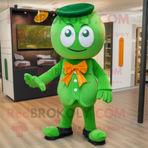 Green Orange mascot costume character dressed with a Suit Pants and Bow ties