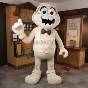 Cream Graveyard mascot costume character dressed with a Henley Shirt and Ties