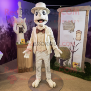 Cream Graveyard mascot costume character dressed with a Henley Shirt and Ties