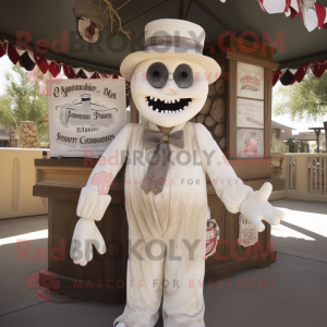 Cream Graveyard mascot costume character dressed with a Henley Shirt and Ties