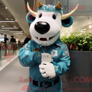Maskotkarakter af en cyan...