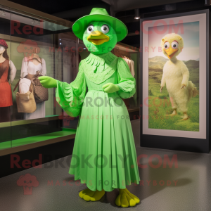 Lime Green Hens mascot costume character dressed with a Wrap Dress and Hats