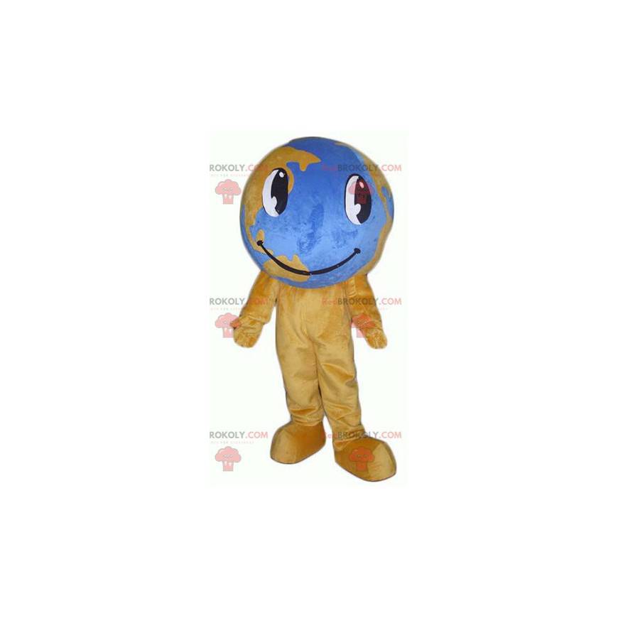 Mascote gigante do mapa-múndi marrom e azul - Redbrokoly.com