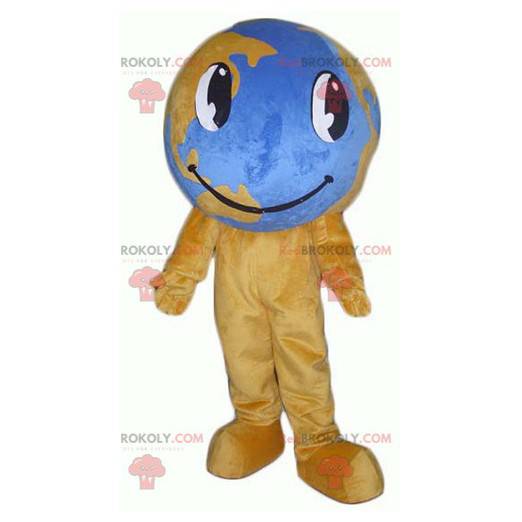 Mascote gigante do mapa-múndi marrom e azul - Redbrokoly.com