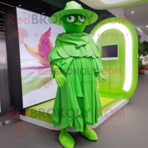 Lime Green Hens mascot costume character dressed with a Wrap Dress and Hats