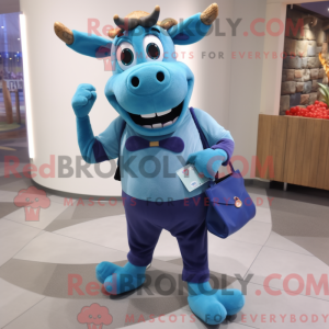 Maskot karakter af en blå...