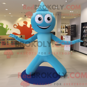 Maskotkarakter av en cyan...