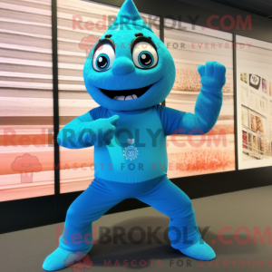 Maskotkarakter av en cyan...