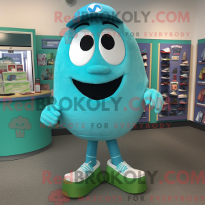 Maskot-karakter av en Cyan...