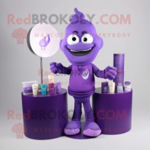 Purple Scented Candle mascot costume character dressed with a V-Neck Tee and Wallets