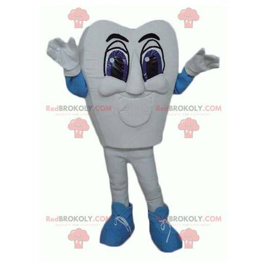 Giant and impressive white and blue tooth mascot -