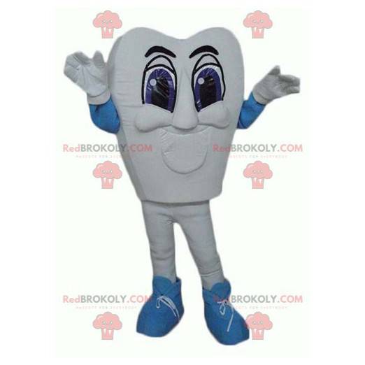 Mascote dente branco e azul gigante e impressionante -