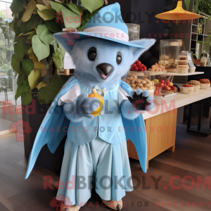 Maskotfigur af en himmelblå...