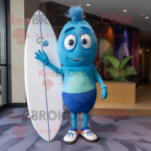 Blue Surfboard mascot costume character dressed with a Shorts and Hairpins