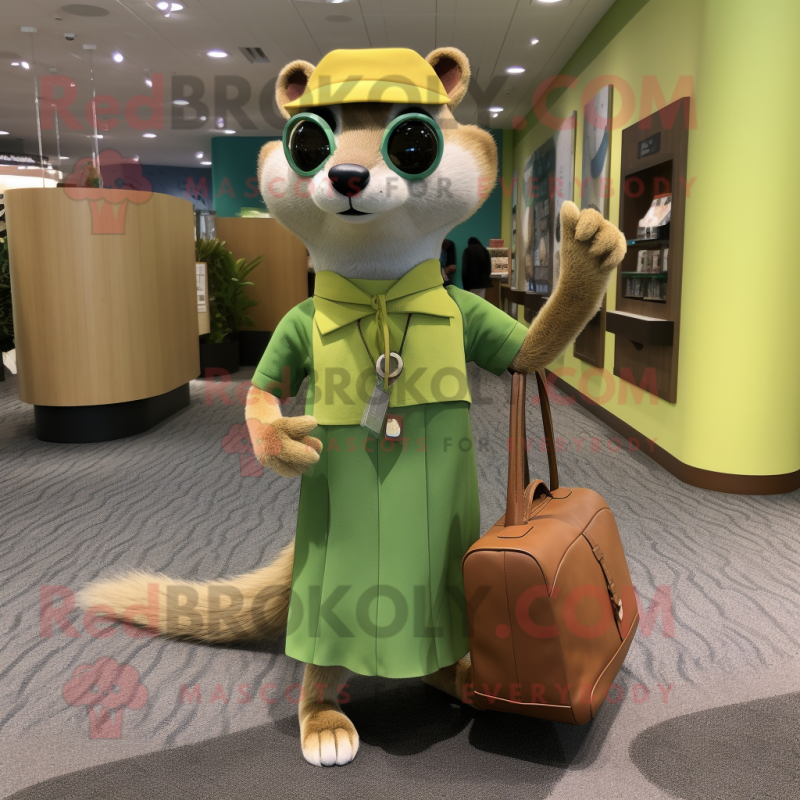Olive Weasel mascot costume character dressed with a Shift Dress and Handbags Olive Weasel mascot costume character dressed with a Shift Dress and Handbags