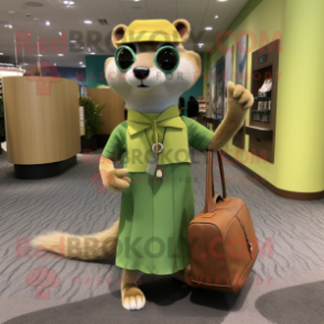 Olive Weasel mascot costume character dressed with a Shift Dress and Handbags