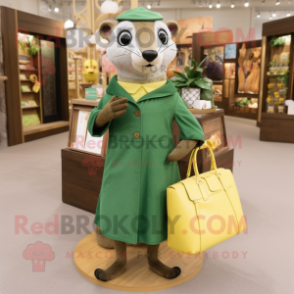 Olive Weasel mascot costume character dressed with a Shift Dress and Handbags