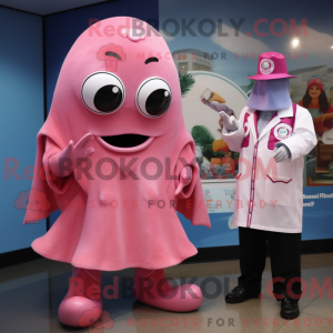 Maskotkarakter av en rosa...
