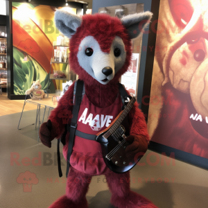 Maroon Aye-Aye mascot costume character dressed with a V-Neck Tee and Messenger bags