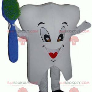 Kæmpe hvid tand maskot med en børste - Redbrokoly.com